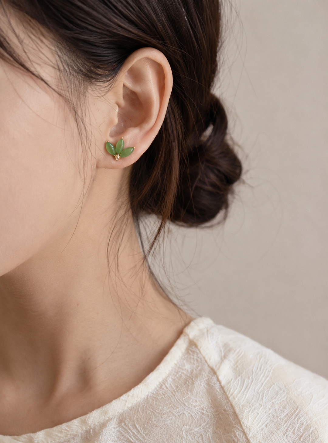 Green Jasper Clover Stud Earrings
