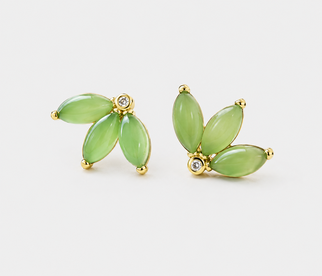 Green Jasper Clover Stud Earrings