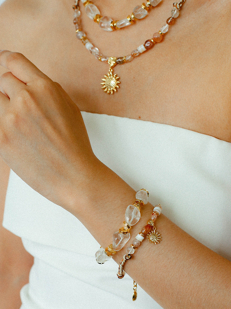 Irregular White Crystal Bead Bracelet | 18K Gold-Plated