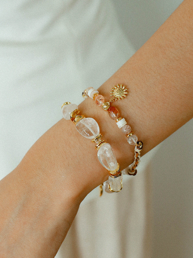 Irregular White Crystal Bead Bracelet | 18K Gold-Plated