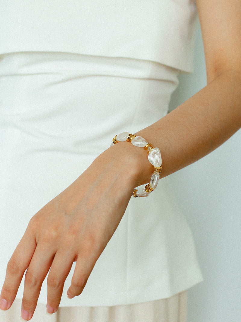 Irregular White Crystal Bead Bracelet | 18K Gold-Plated
