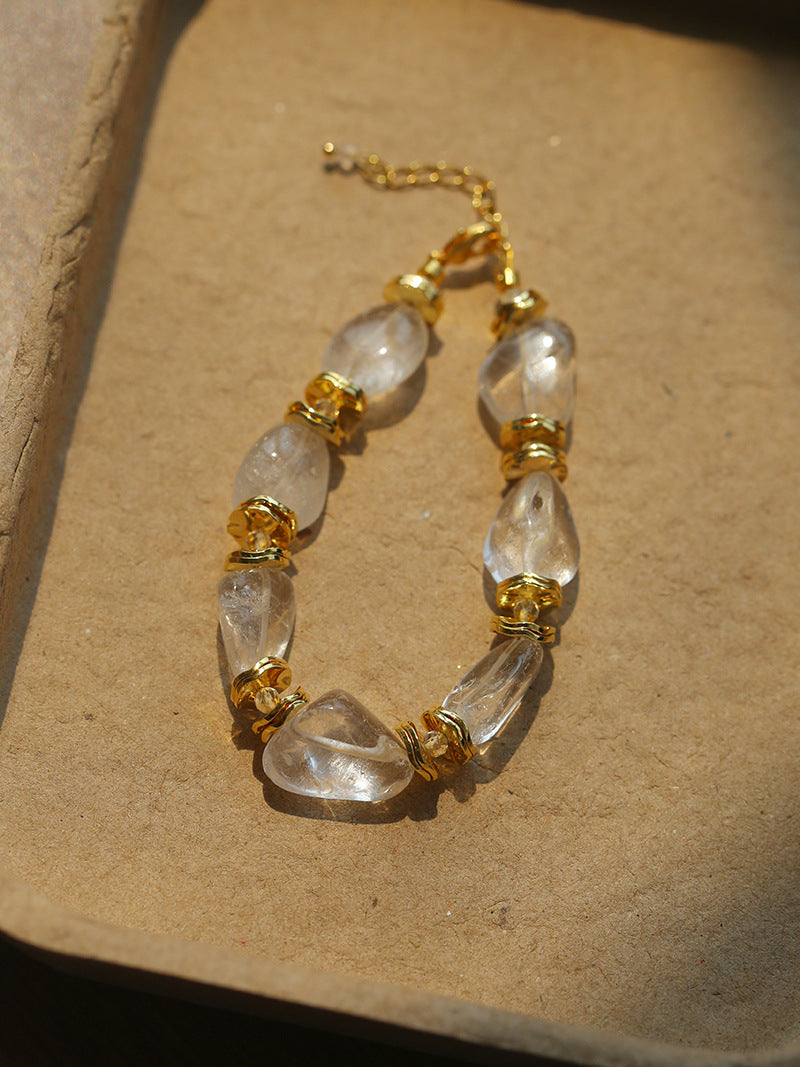 Irregular White Crystal Bead Bracelet | 18K Gold-Plated
