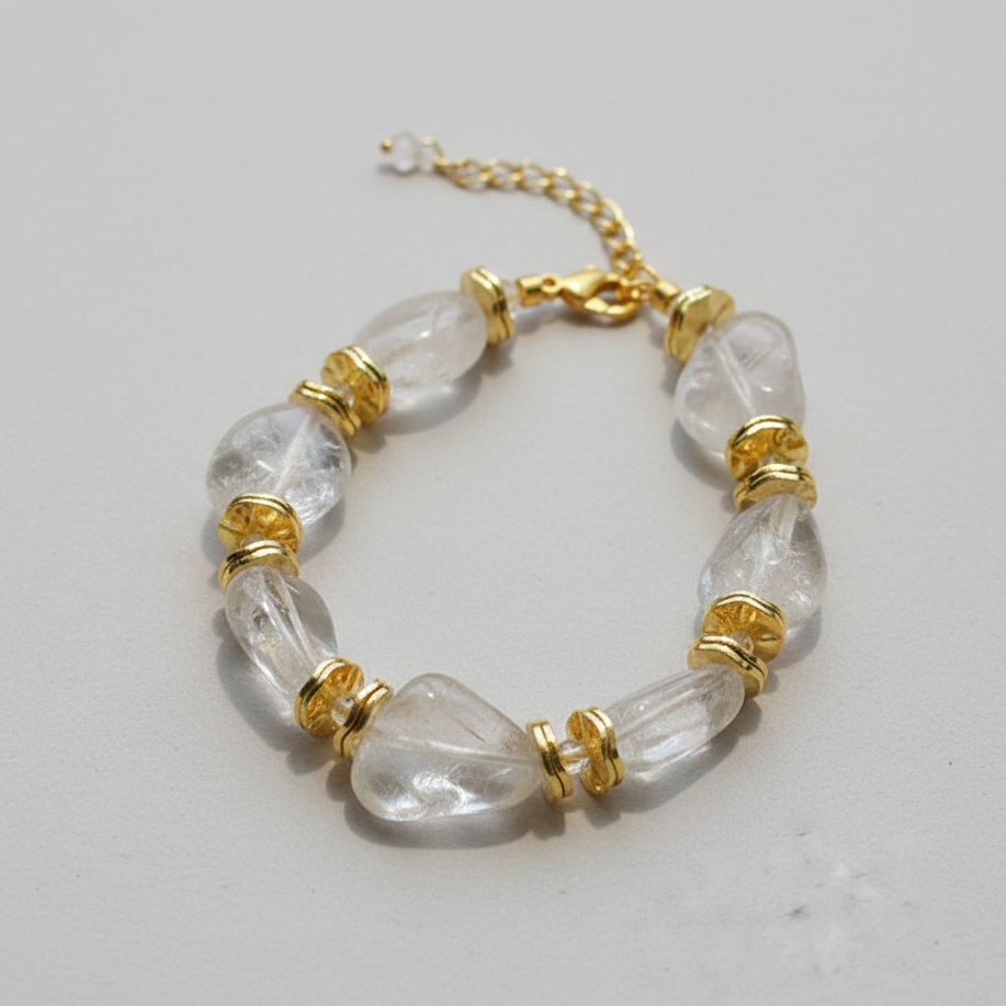 Irregular White Crystal Bead Bracelet | 18K Gold-Plated