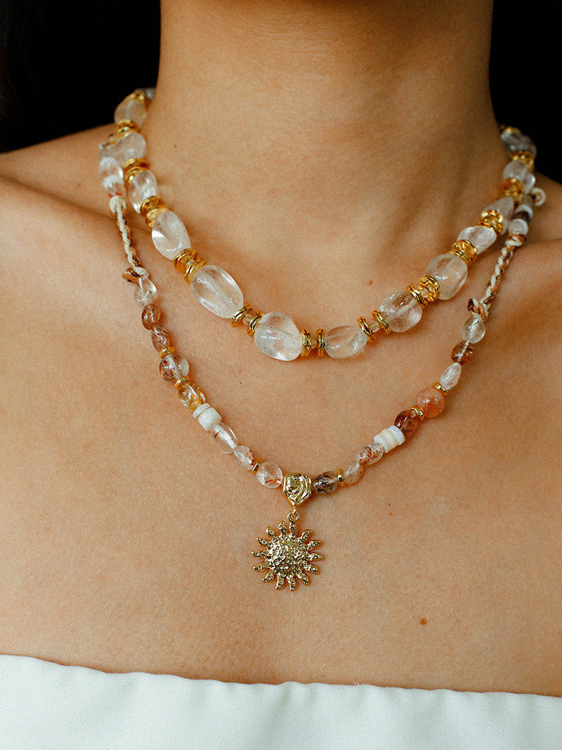 Irregular White Crystal Bead Necklace | 18K Gold-Plated