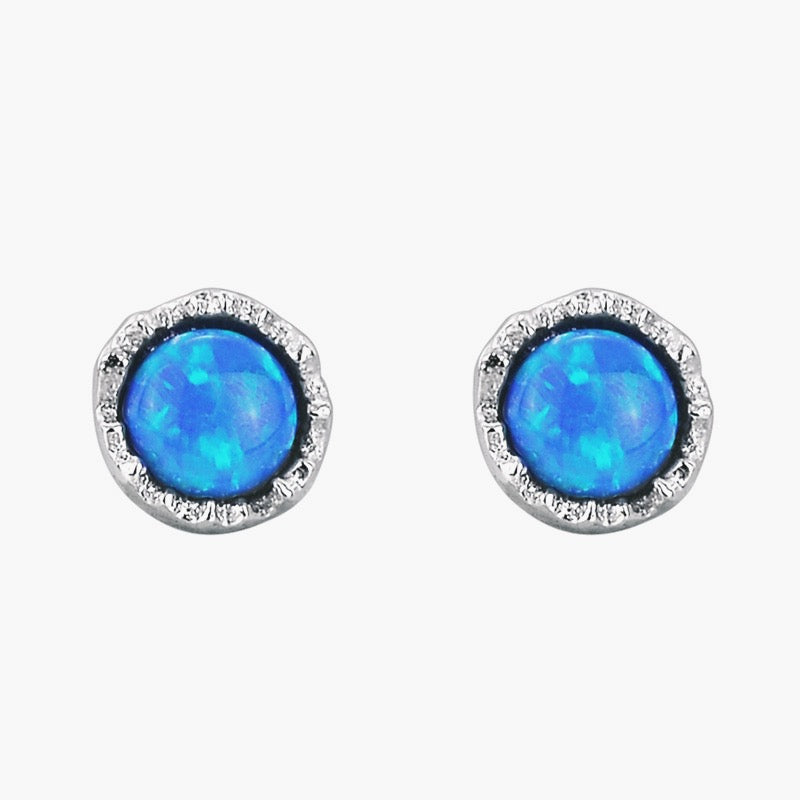 Minimalist S925 Silver Opal Stud Earrings – Delicate Iridescent Glow