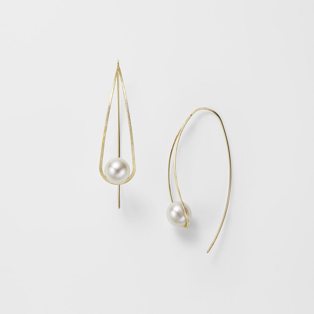 Minimalist Freshwater Pearl Long U-Shaped 925 Silver Earrings