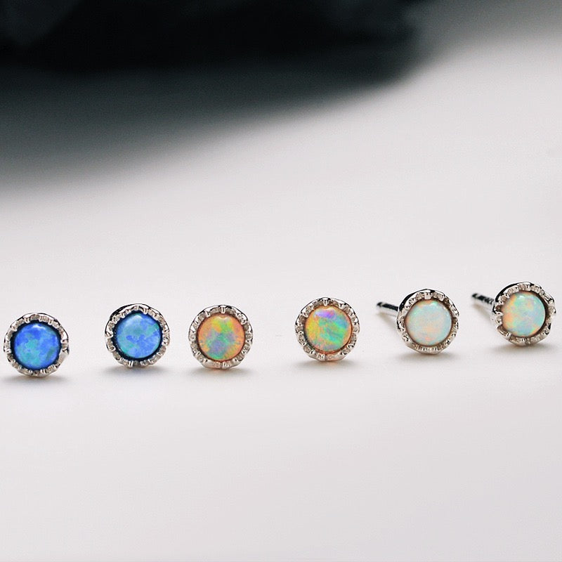 Minimalist S925 Silver Opal Stud Earrings – Delicate Iridescent Glow
