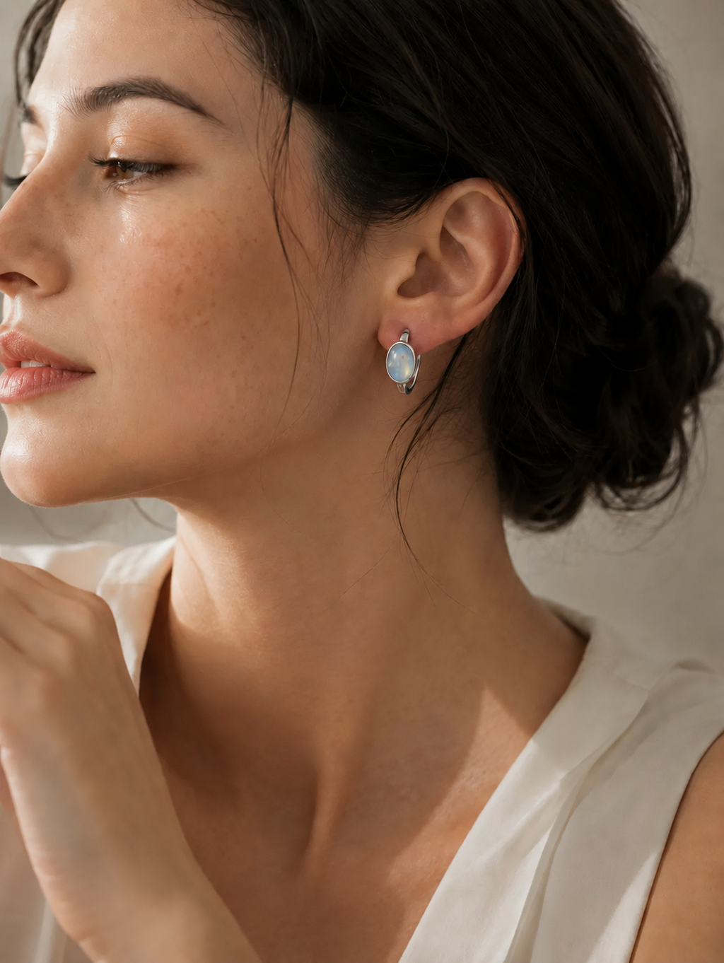 Natural Aquamarine Huggie Hoop Earrings | 925 Sterling Silver Oval Hoops