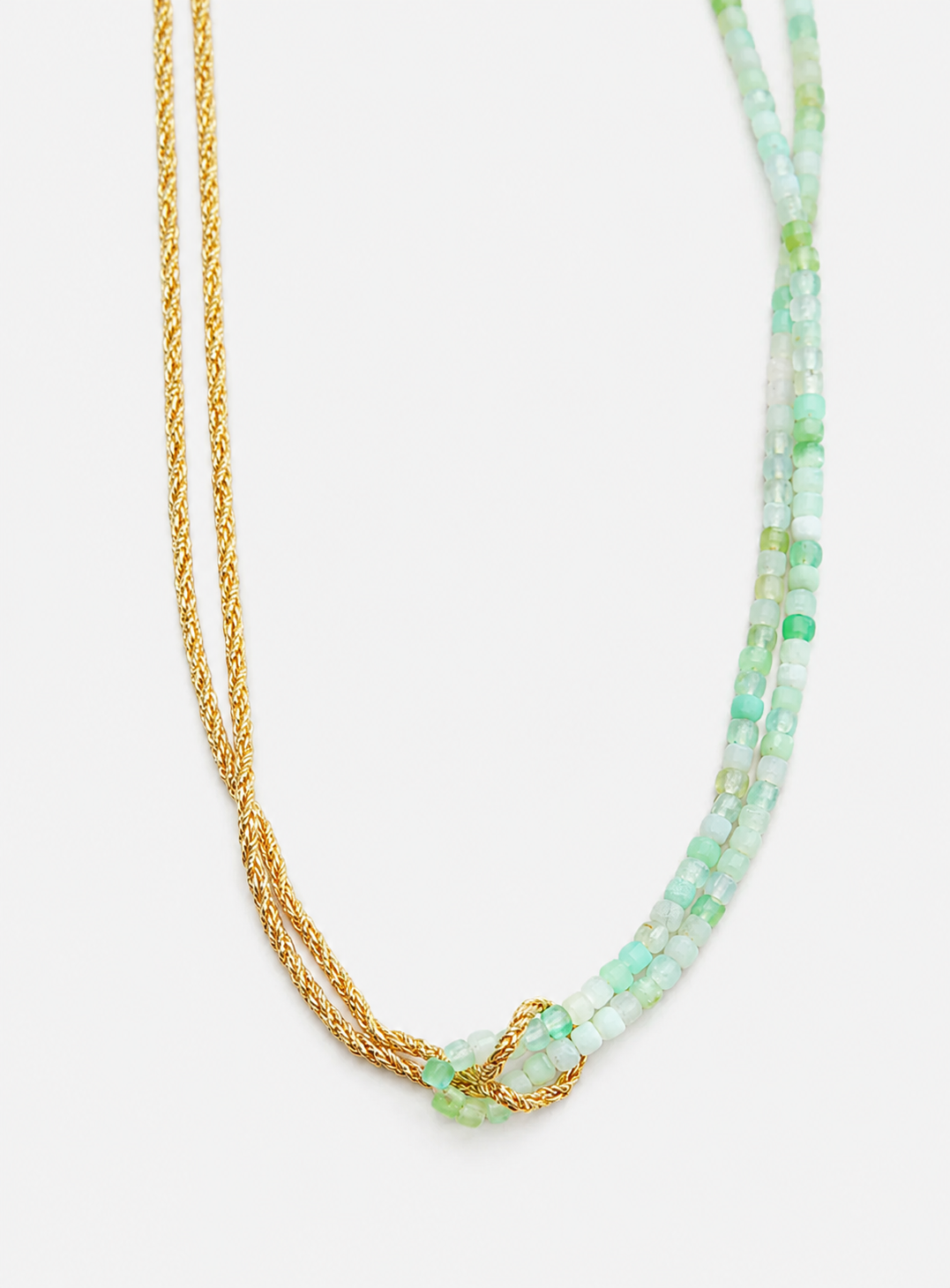 Natural Chrysoprase & Gold Double-Strand Knotted Choker Necklace