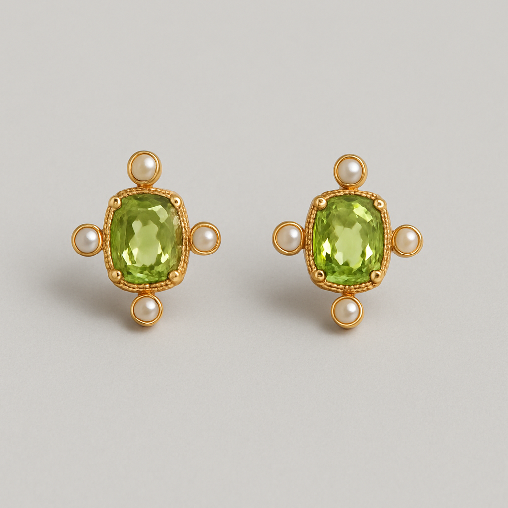 Natural Freshwater Pearl & Peridot Vintage Stud Earrings