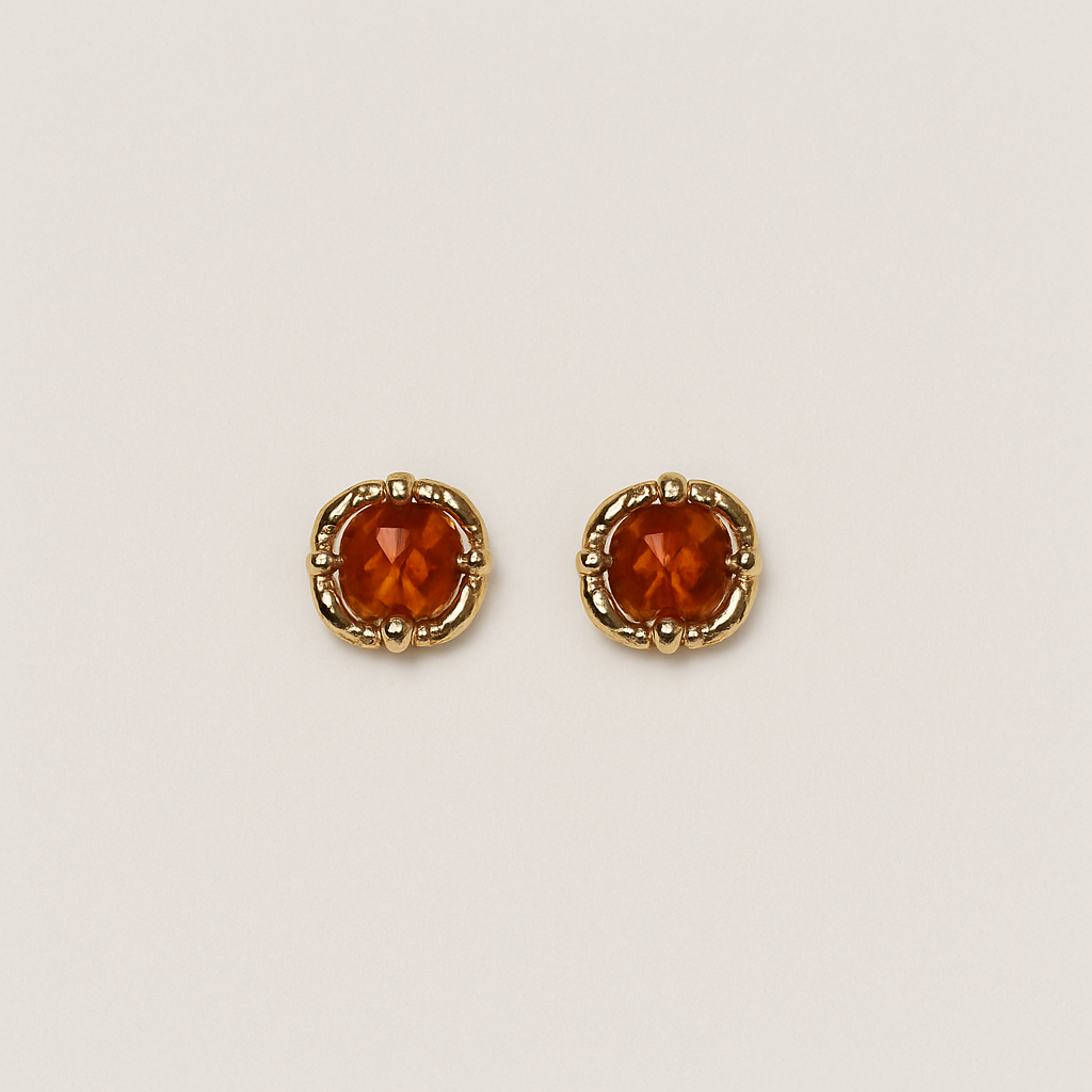 Natural Garnet Stud Earrings — Gold-Plated 925 Silver