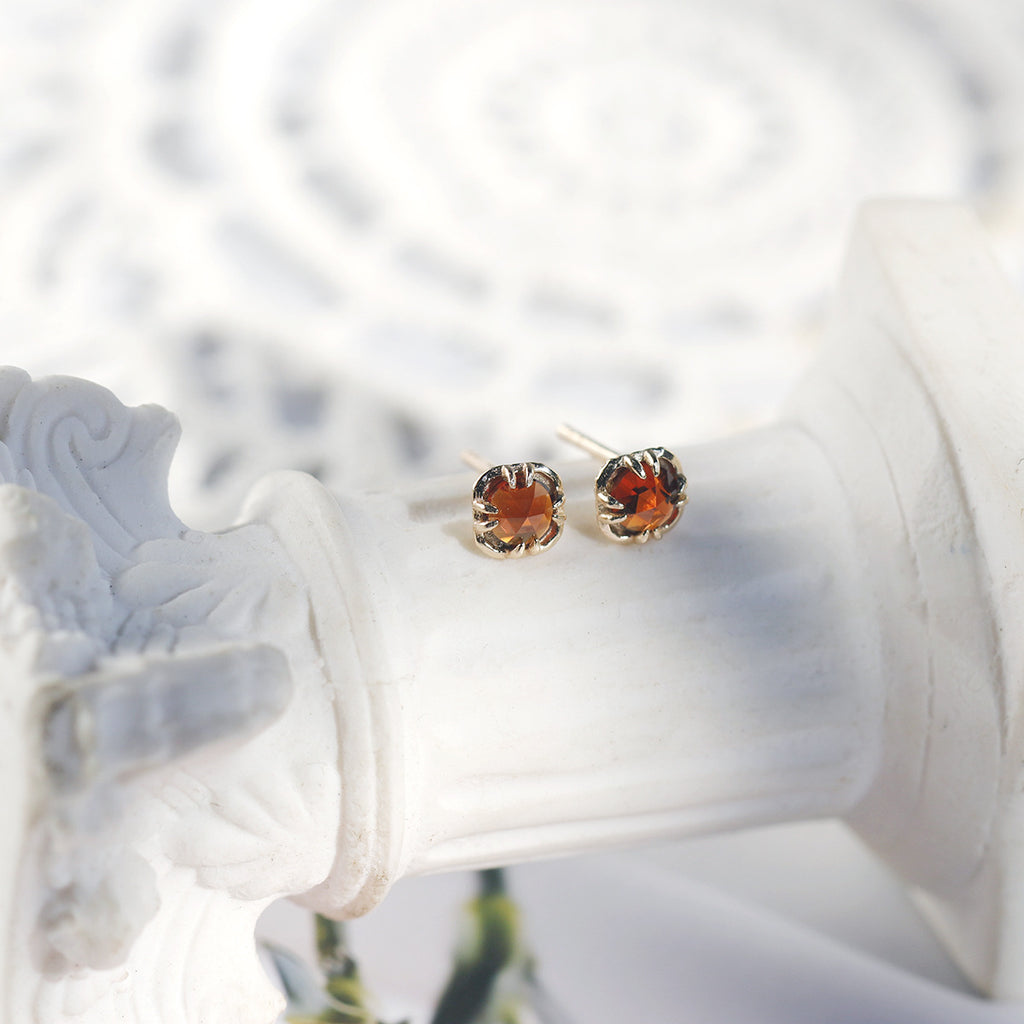 Natural Garnet Stud Earrings — Gold-Plated 925 Silver