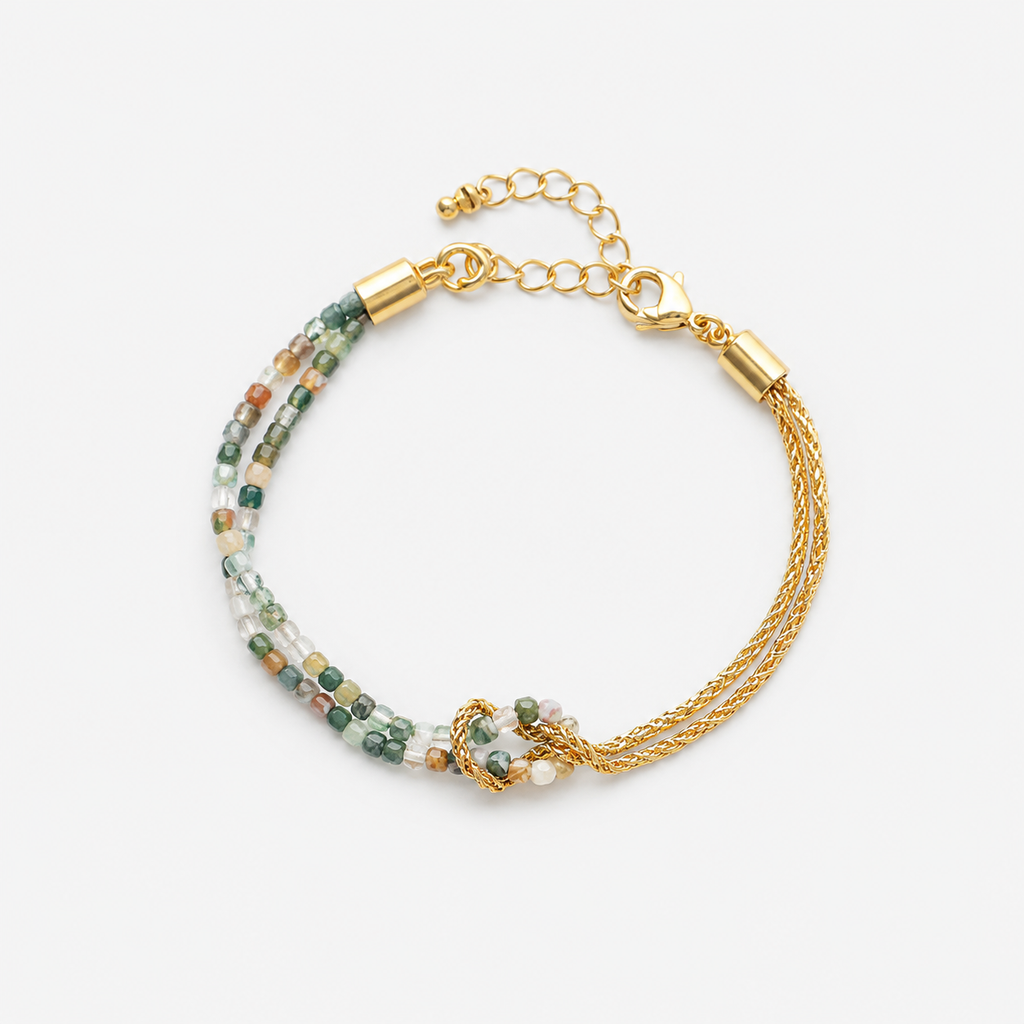 Natural Moss Agate Double Strand Bracelet
