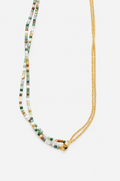 Natural Moss Agate & Gold Double-Strand Knotted Choker Necklace
