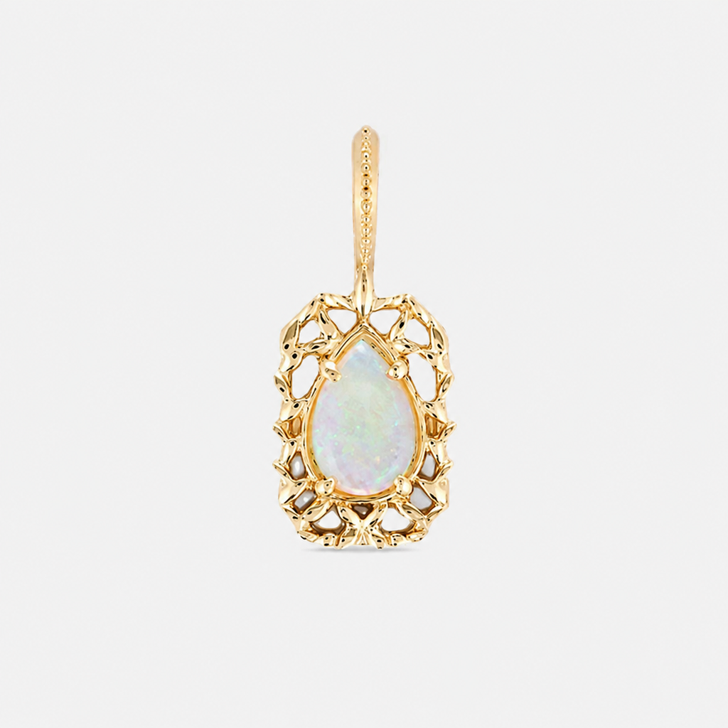 Natural opal pear-shaped filigree pendant in gold plated silver