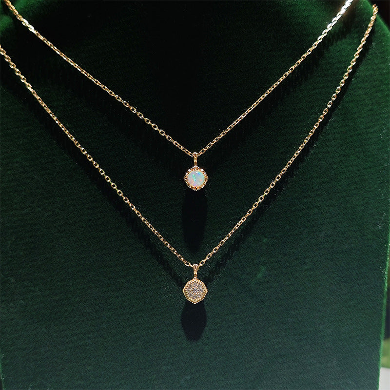 Natural Opal Reversible Necklace in Gold-Plated Sterling Silver