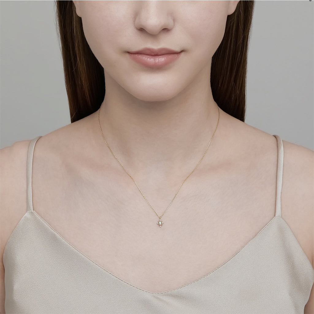 Natural Opal Snowflake Pendant Necklace in Gold Plated Silver