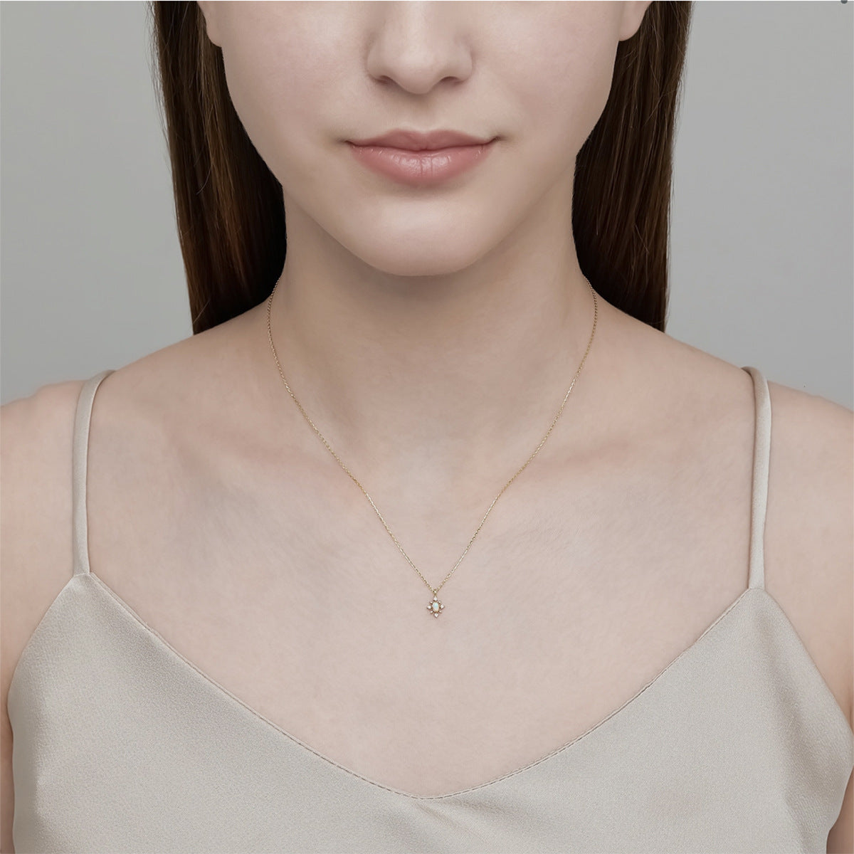 Natural Opal Snowflake Pendant Necklace in Gold Plated Silver