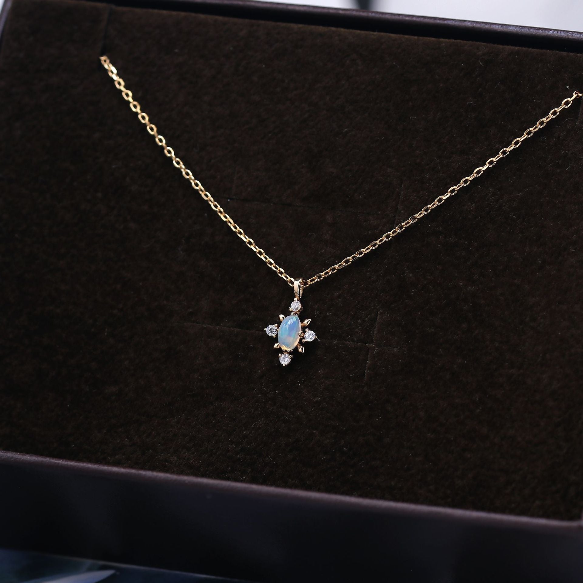 Natural Opal Snowflake Pendant Necklace in Gold Plated Silver