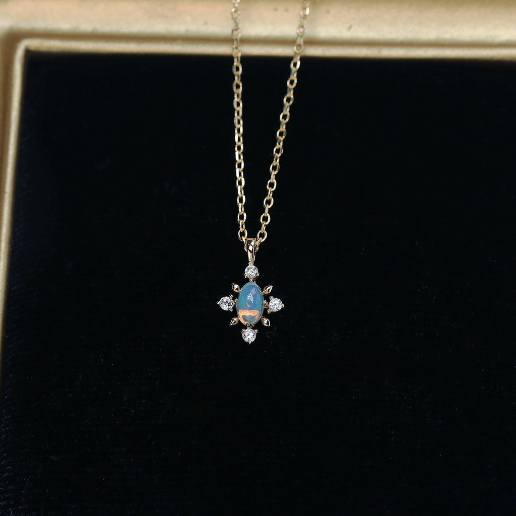 Natural Opal Snowflake Pendant Necklace in Gold Plated Silver