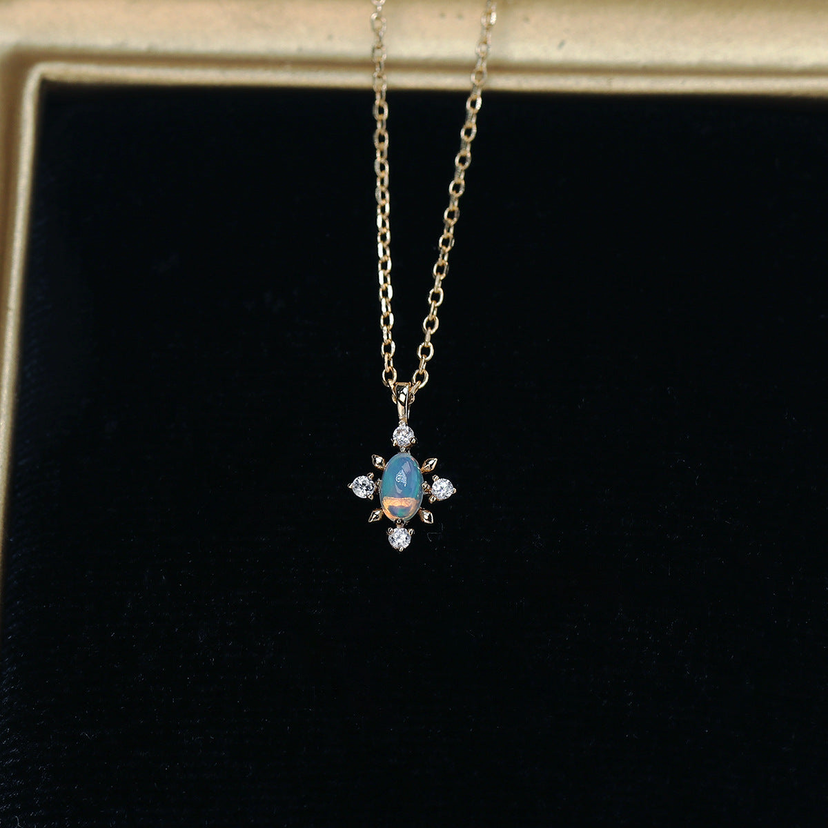 Natural Opal Snowflake Pendant Necklace in Gold Plated Silver
