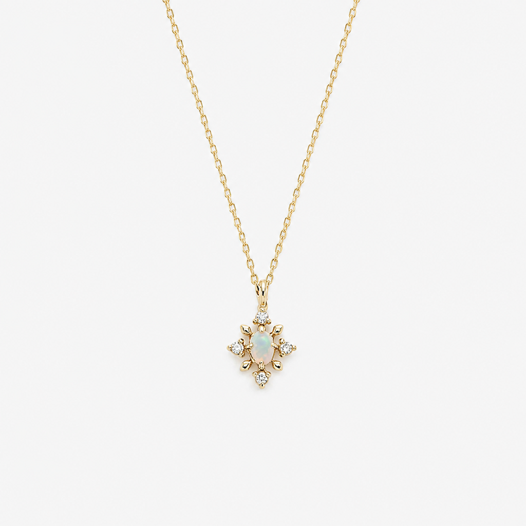 Natural Opal Snowflake Pendant Necklace in Gold Plated Silver