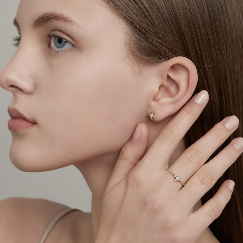 Natural Opal Snowflake Stud Earrings in Gold Plated Silver