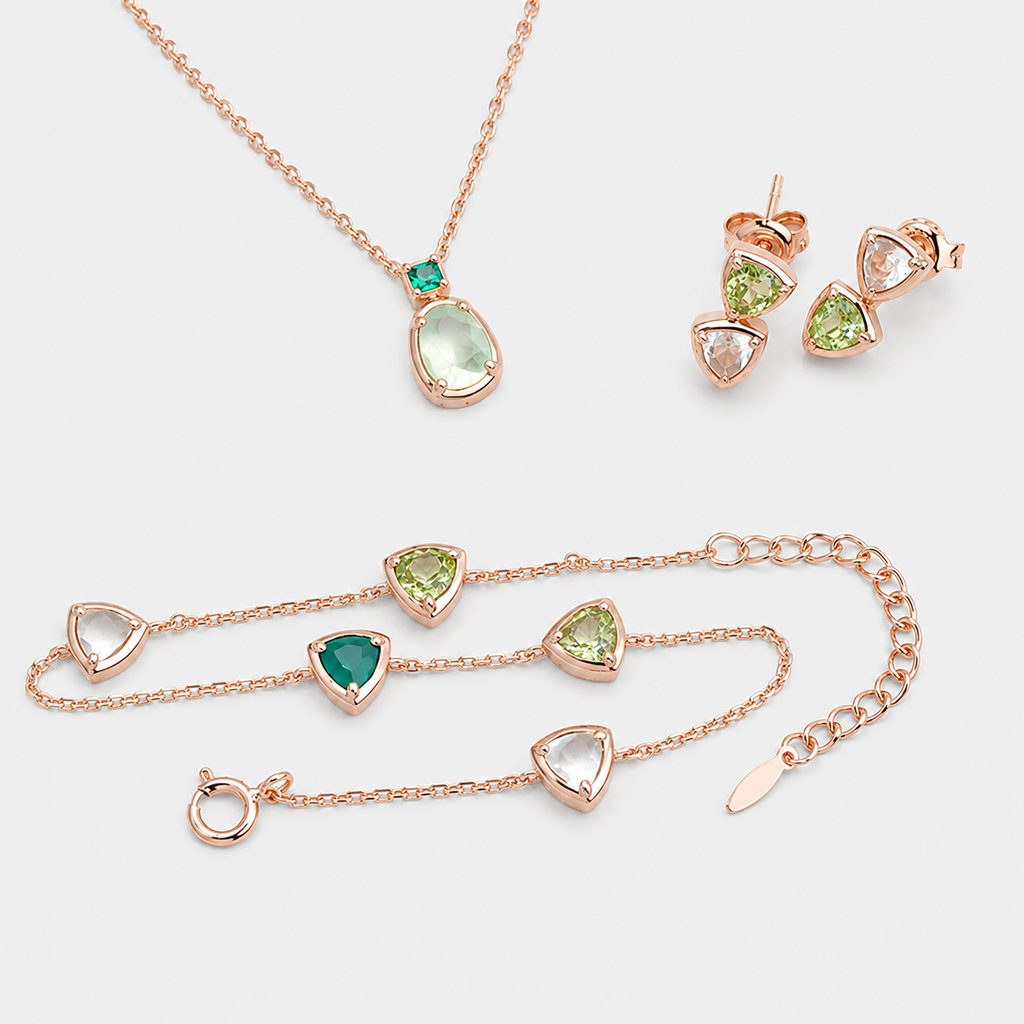 Natural Peridot, Chrysoprase & Prehnite Station Bracelet