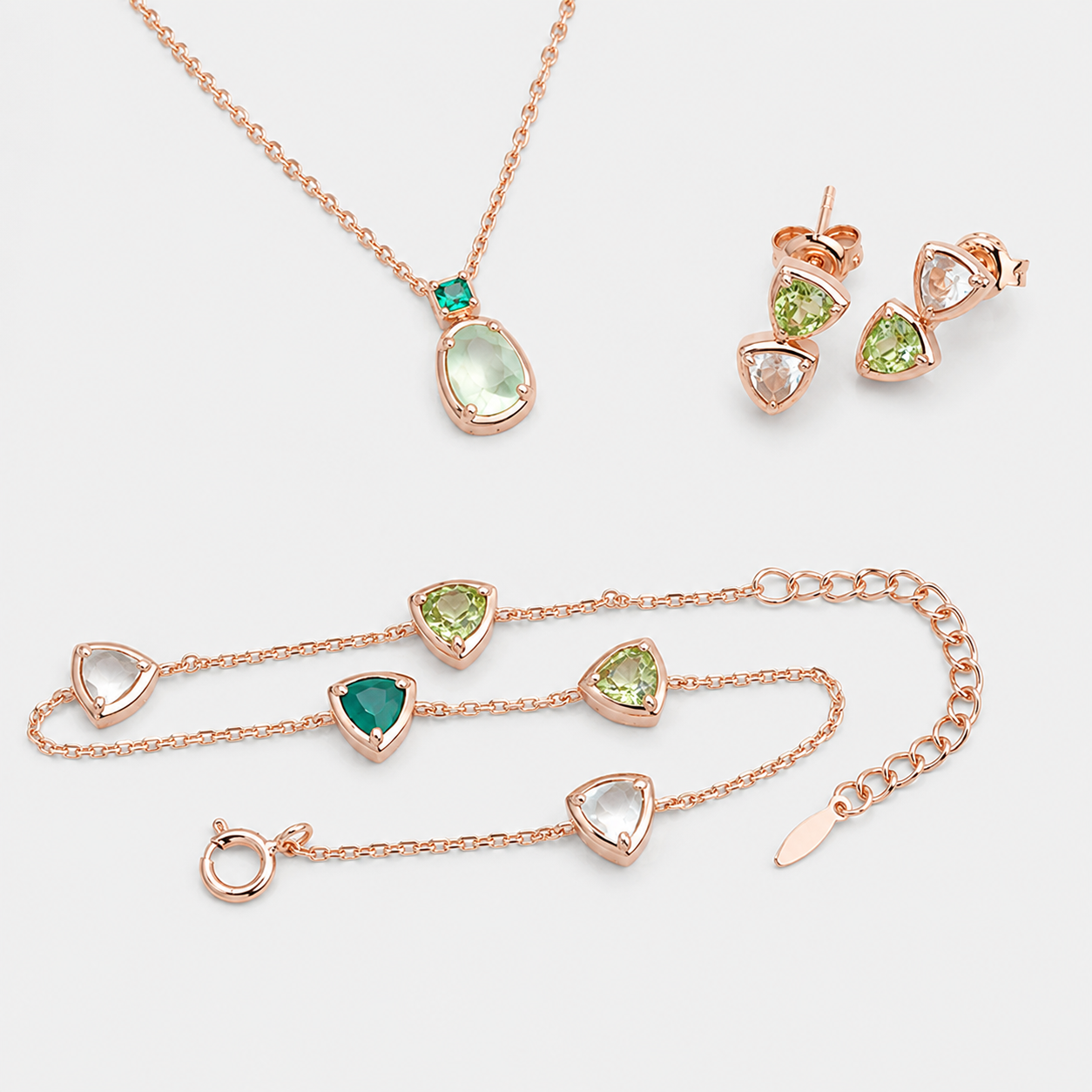 Natural Peridot, Chrysoprase & Prehnite Station Bracelet