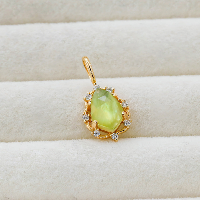 Natural Peridot & White Quartz Teardrop Pendant