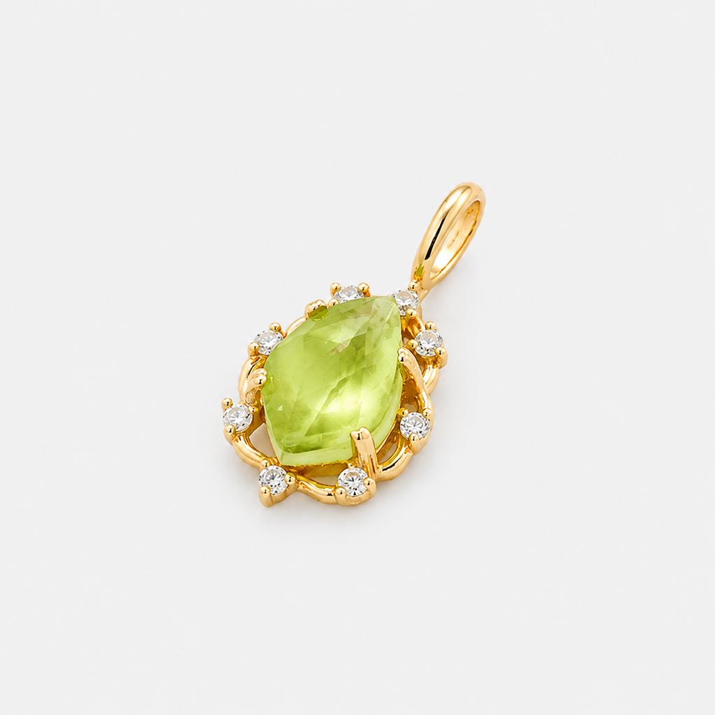 Natural Peridot & White Quartz Teardrop Pendant