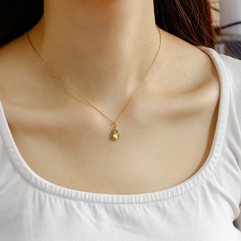 Natural Peridot & White Quartz Teardrop Pendant