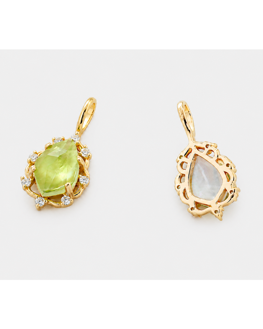 Natural Peridot & White Quartz Teardrop Pendant