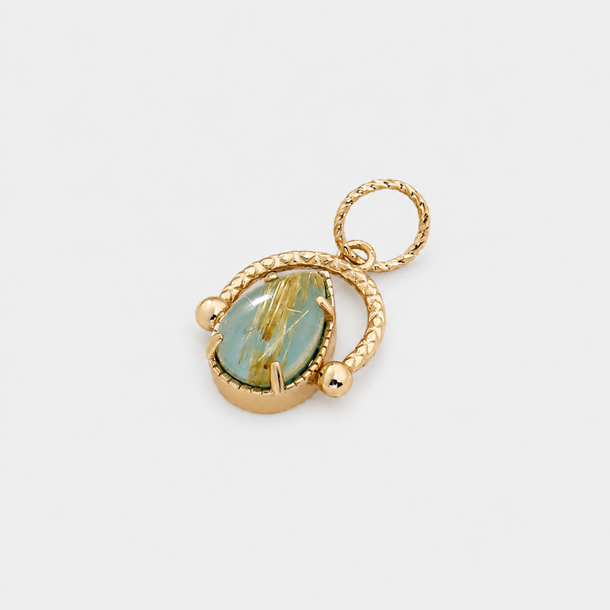 Natural Rutilated Quartz & Turquoise Reversible Pendant