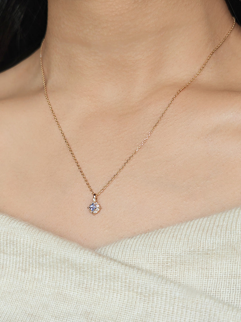 Natural Tanzanite Pendant Necklace in Gold Plated Silver