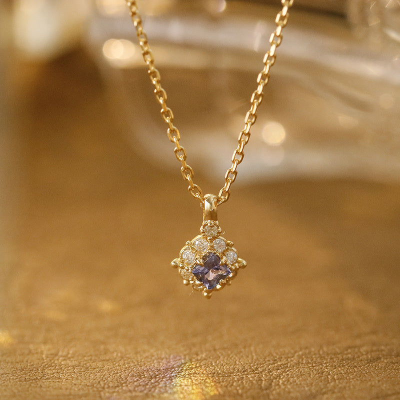 Natural Tanzanite Pendant Necklace in Gold Plated Silver
