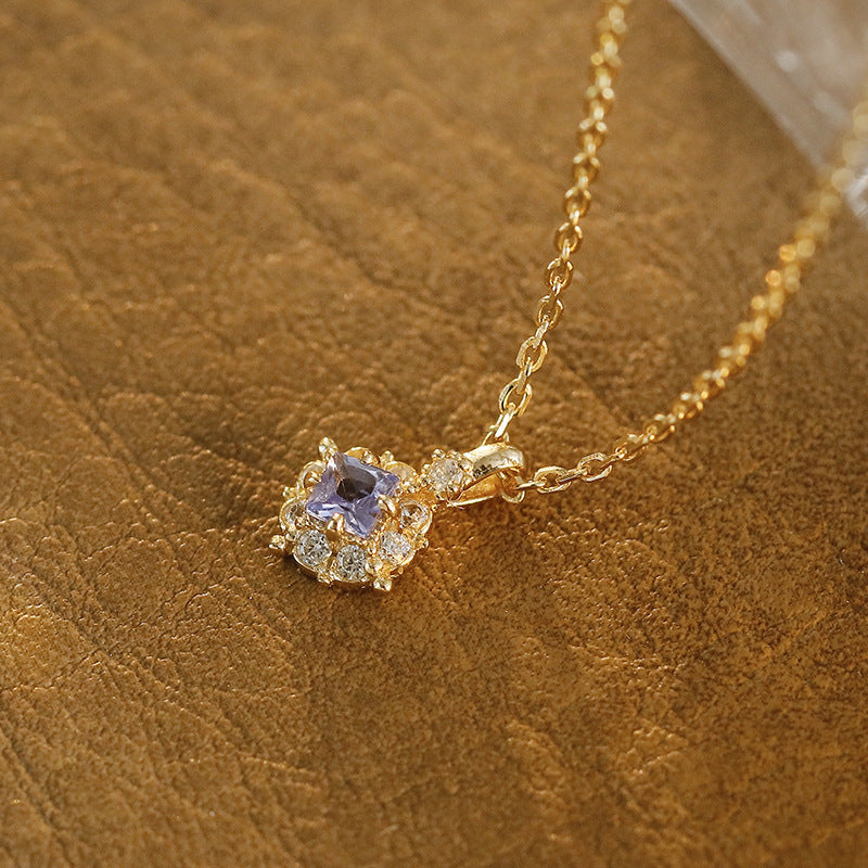 Natural Tanzanite Pendant Necklace in Gold Plated Silver