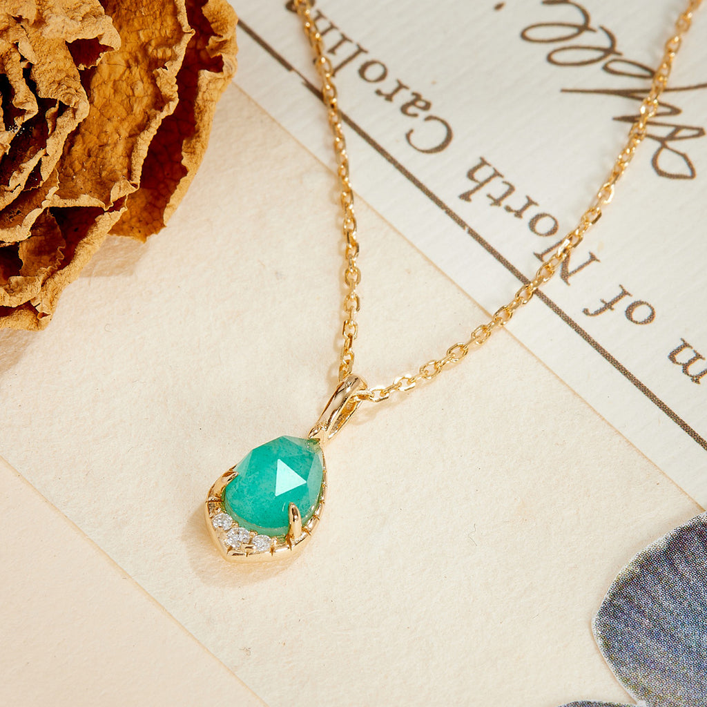 Natural Amazonite & Quartz Doublet Gold Plated Silver Necklace