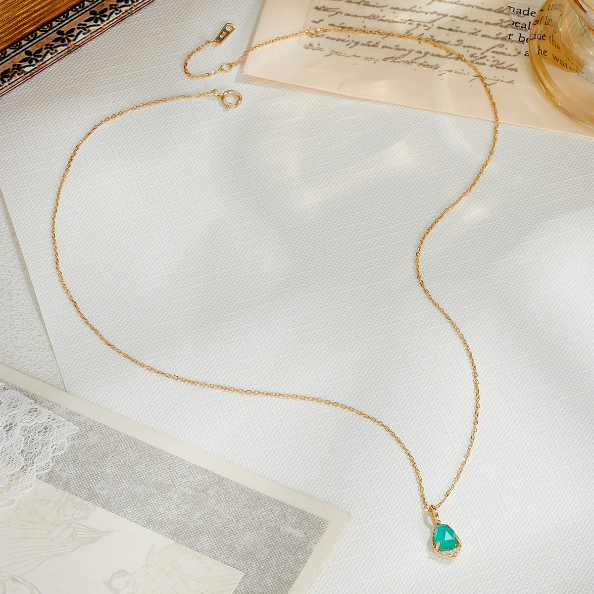 Natural Amazonite & Quartz Doublet Gold Plated Silver Necklace