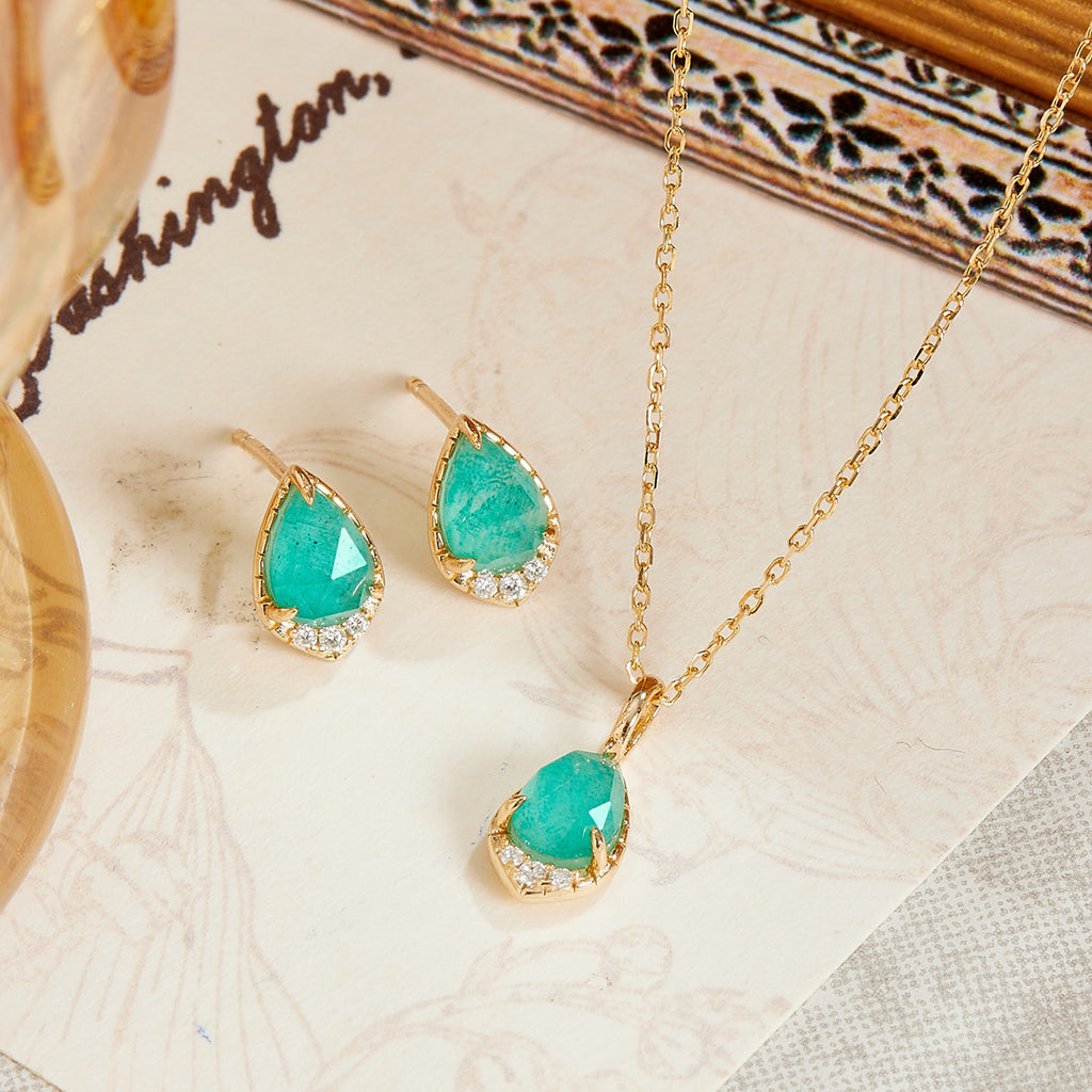 Pearl Cut Natural Amazonite & Quartz Doublet Stud Earrings in Gold Plated Silver