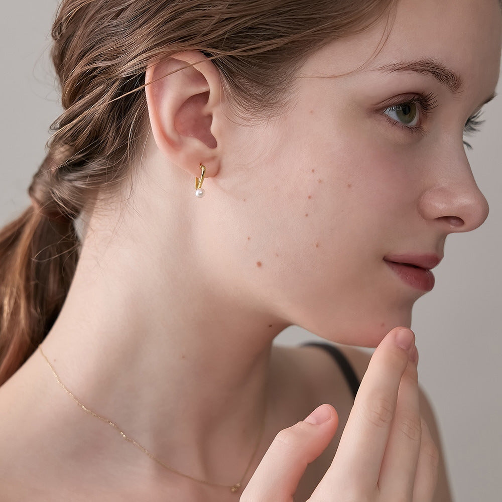 Natural Freshwater Pearl V-Line Earrings | 925 Sterling Silver with 14K Gold Plating