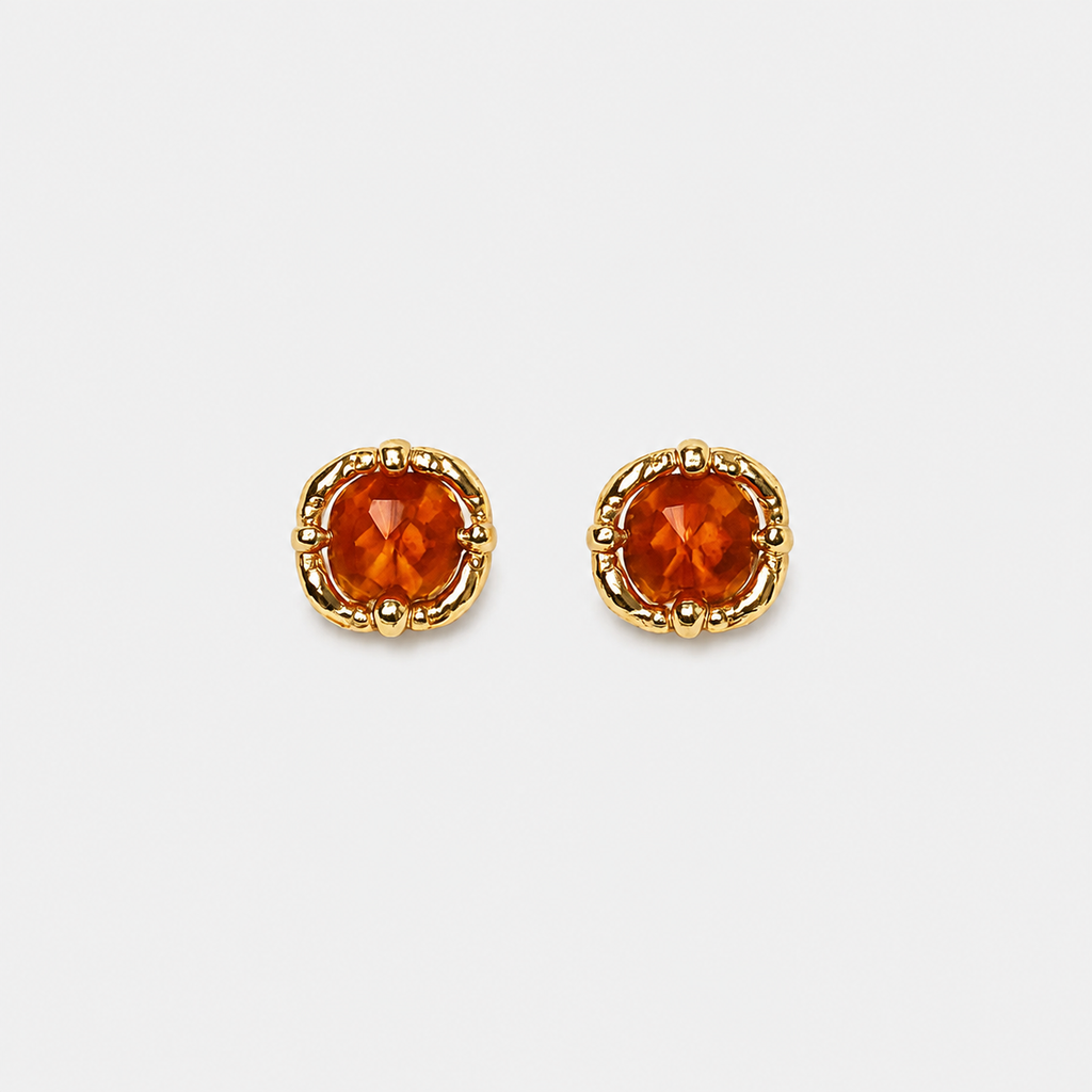 Natural Garnet Stud Earrings — Gold-Plated 925 Silver