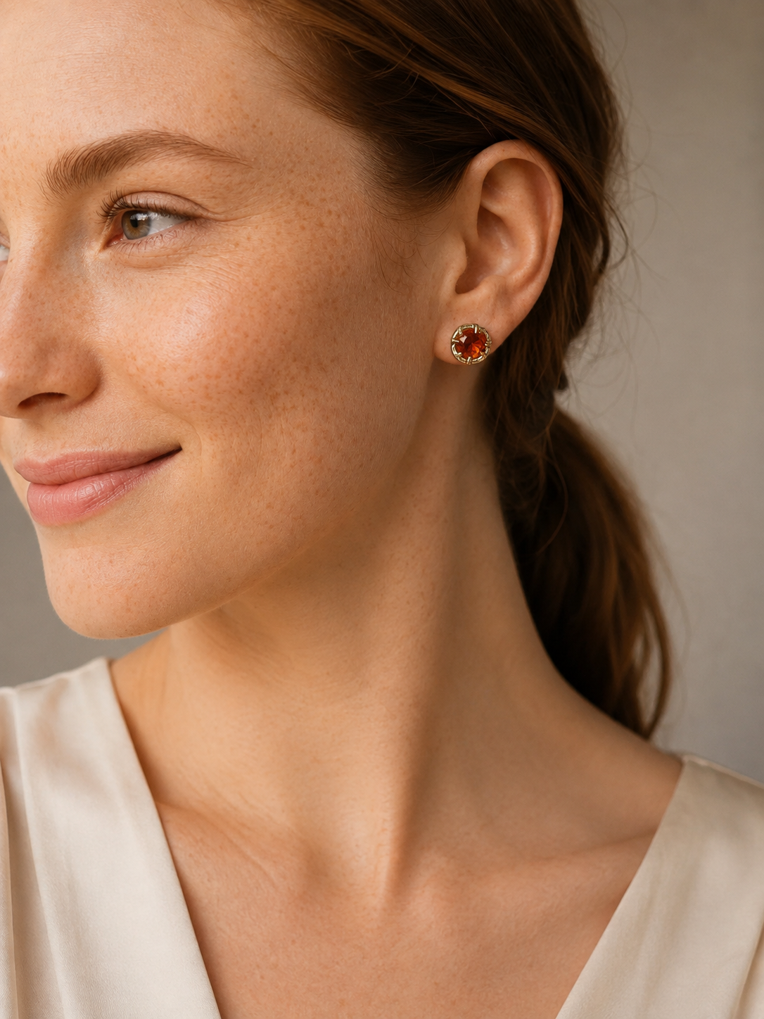 Natural Garnet Stud Earrings — Gold-Plated 925 Silver