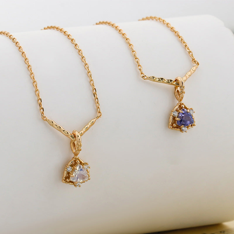 Natural Moonstone Trillion Cut Necklace