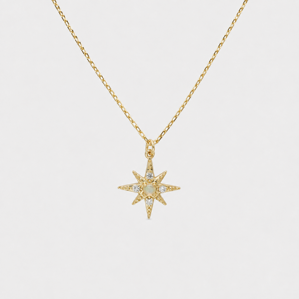 Opal Eight-Point Star Necklace in Gold Plated Silver