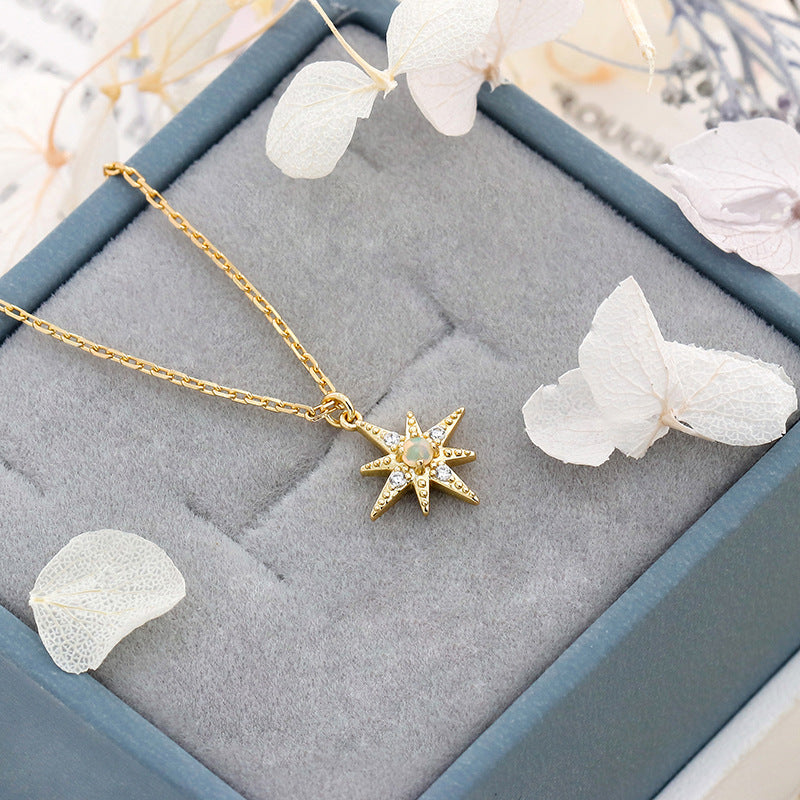 Opal Eight-Point Star Necklace in Gold Plated Silver