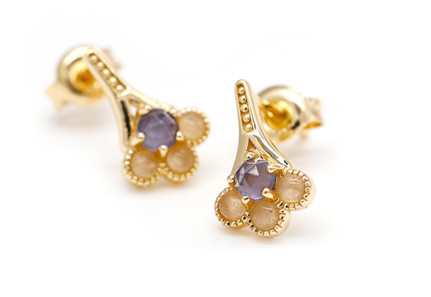 Orange Moonstone & Iolite Stud Earrings