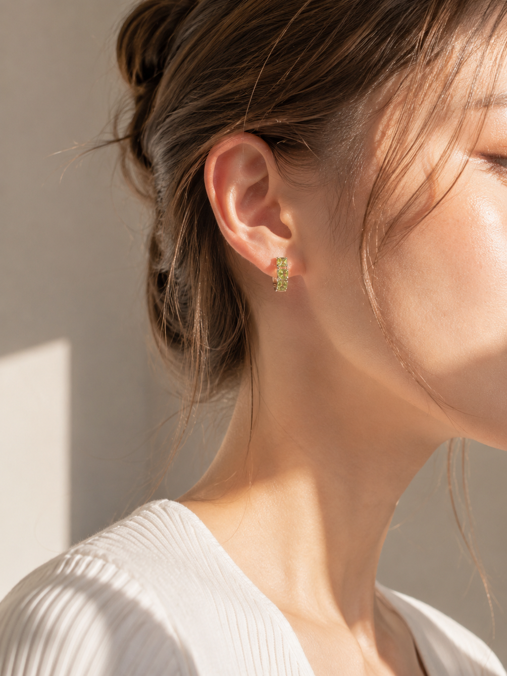 Peridot Huggie Earrings – August Birthstone Sterling Silver Hoops