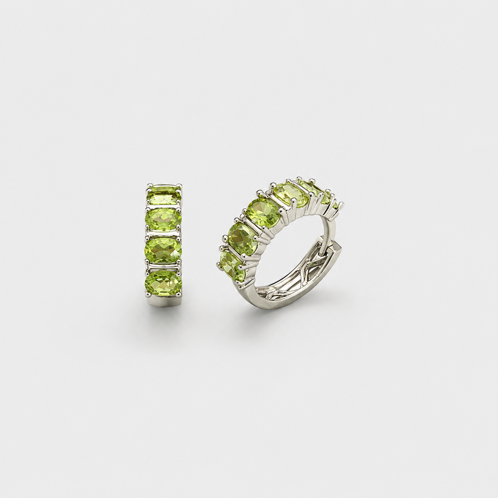 Peridot Huggie Earrings – August Birthstone Sterling Silver Hoops