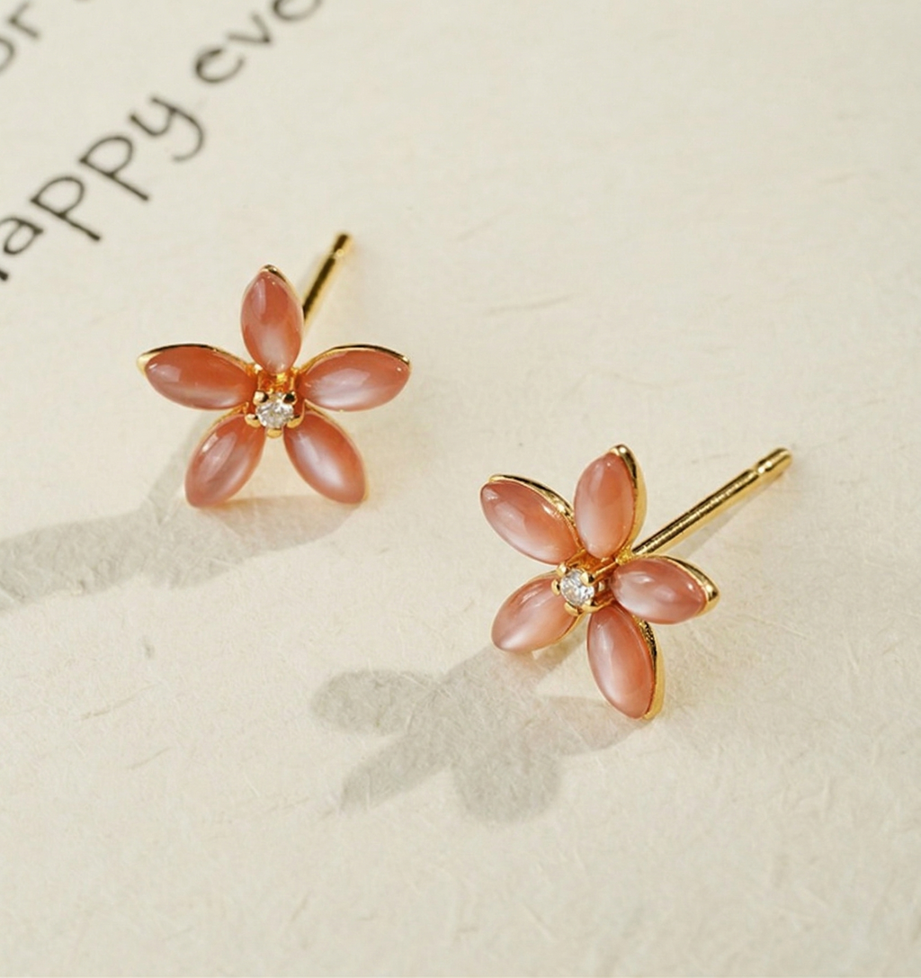 Pink Mother-of-Pearl Plum Blossom Stud Earrings
